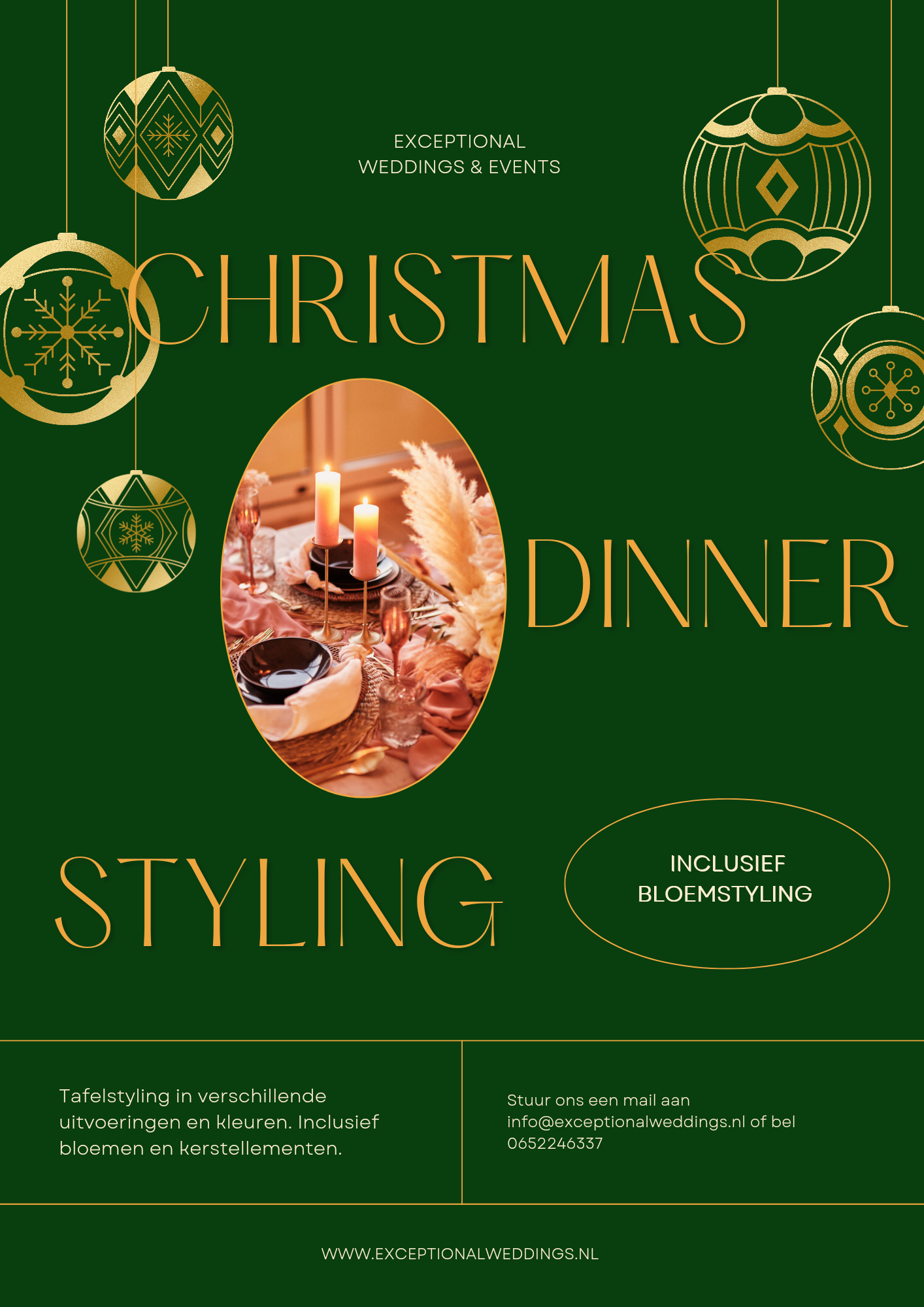 Kerstdiner en tafelstyling voor de kerstlunch of het